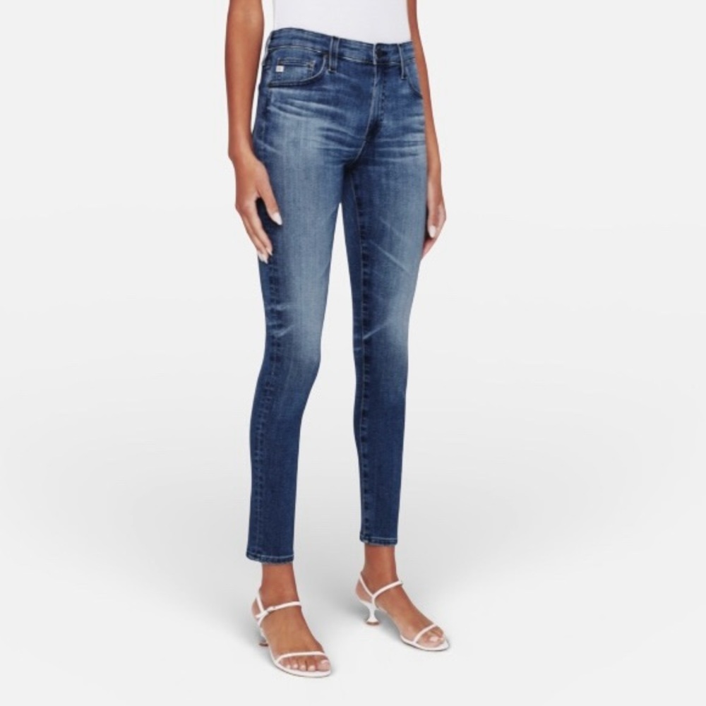 AG distressed skinny blue jeans